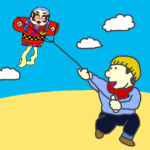 凧あげをする男の子のイラスト