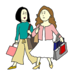 友達とショッピングをする女性のイラスト