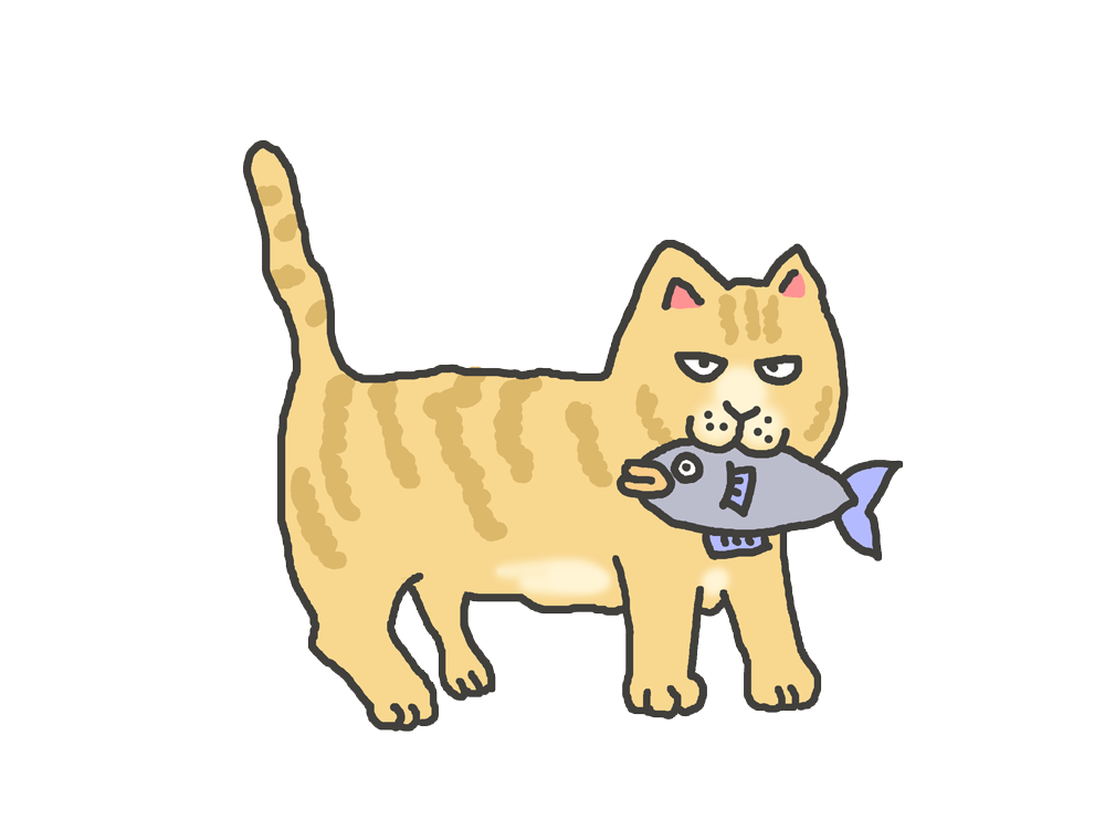 魚をくわえた色々な模様の猫のイラスト イラストの里