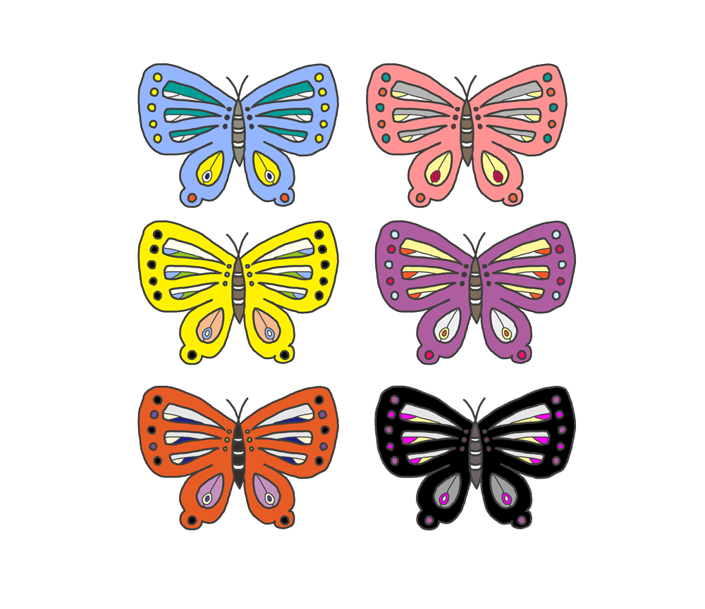 色々な色の蝶のイラスト