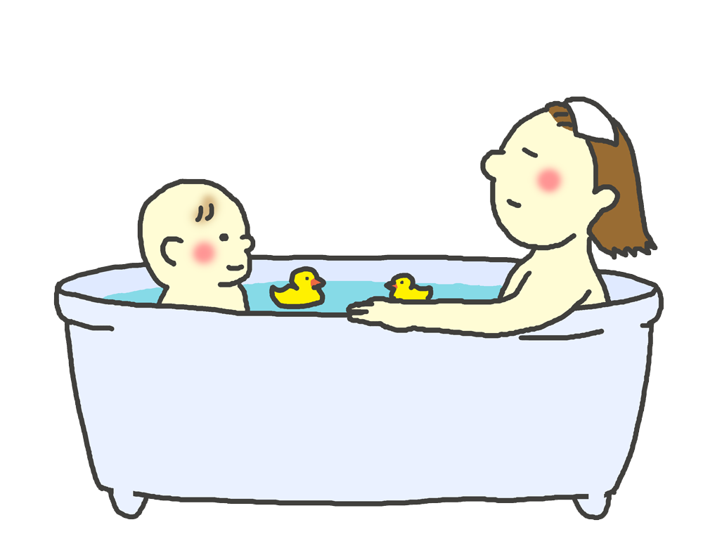 お風呂に入る親子のイラスト