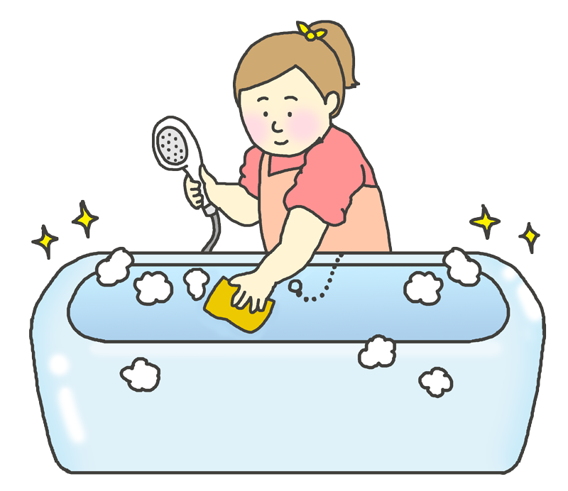 お風呂掃除をする女性のイラスト