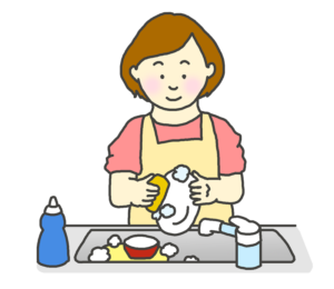食器洗いをする女性のイラスト
