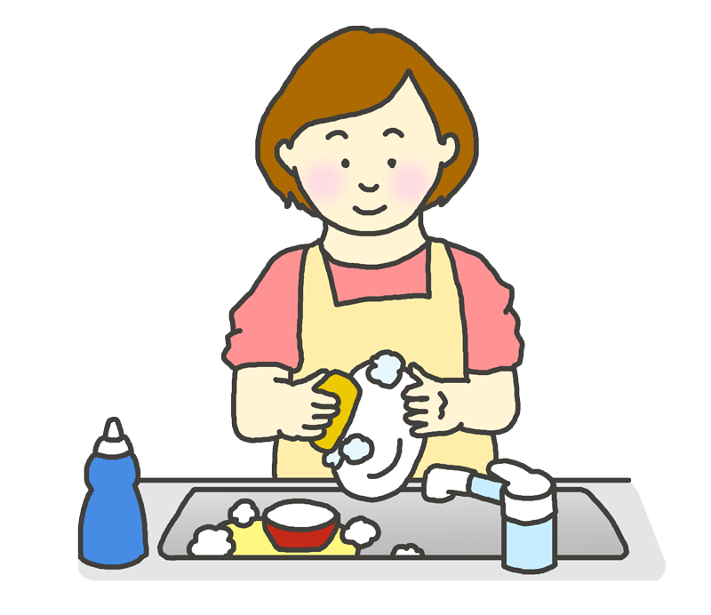 食器洗いをする女性のイラスト