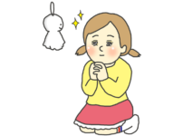 テルテル坊主に晴天を願う女の子のイラスト