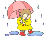 雨の中を楽しそうに歩く女の子のイラスト