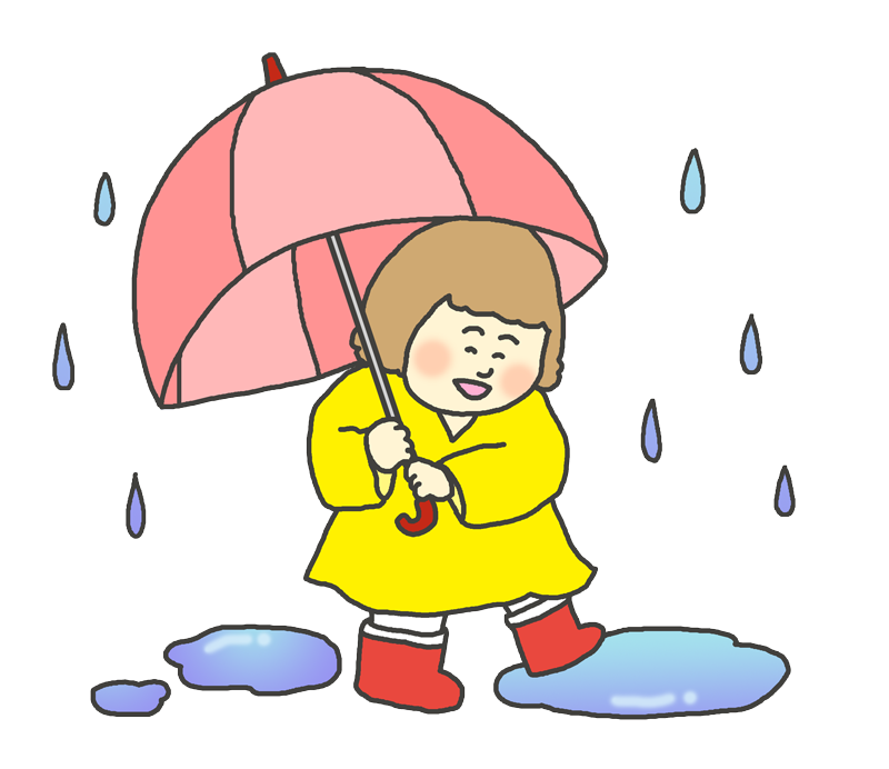 雨の中を楽しそうに歩く女の子のイラスト