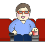 3Dメガネをかけて映画を観る男性のイラスト