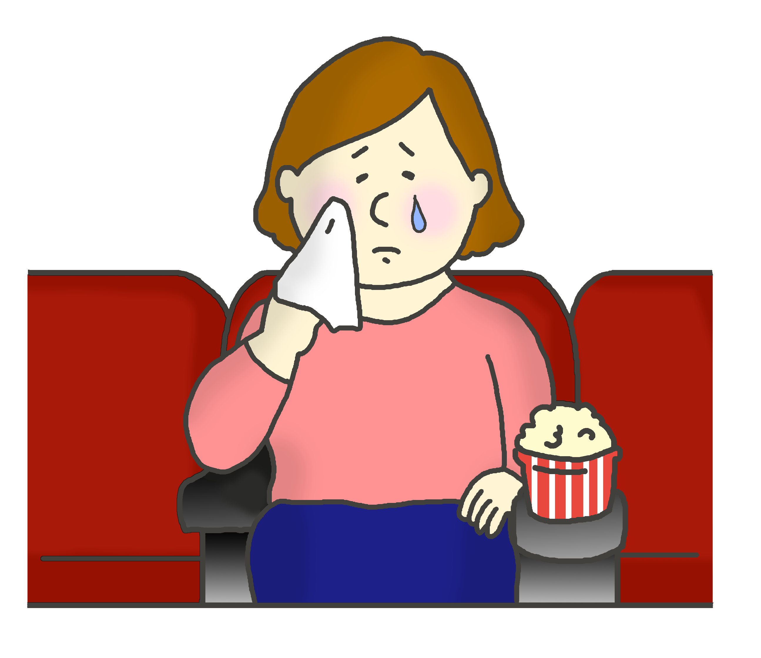 映画館で感動して泣く女性のイラスト