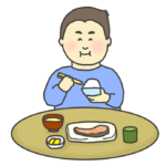 和食を食べる男性のイラスト