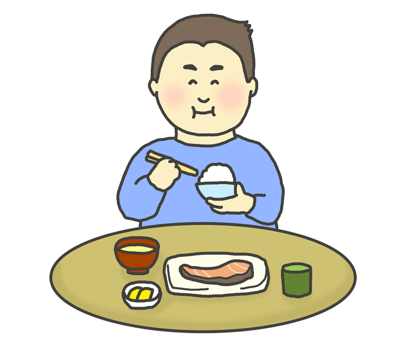 和食を食べる男性のイラスト