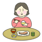 和食を食べる女性のイラスト