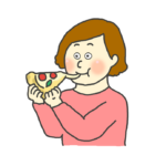 ピザを食べる女性のイラスト