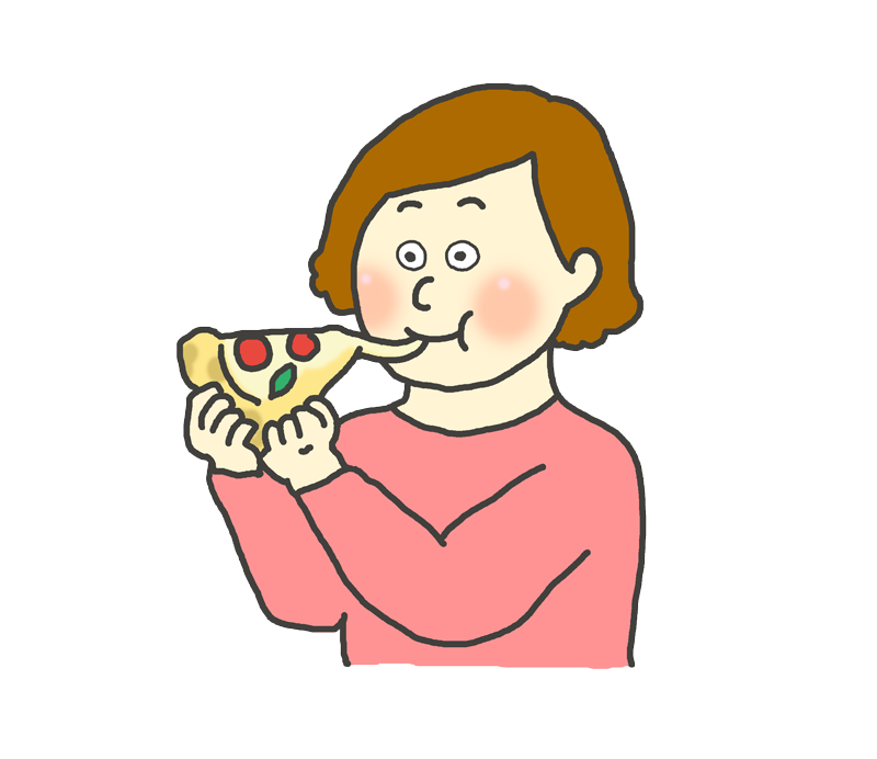 ピザを食べる女性のイラスト