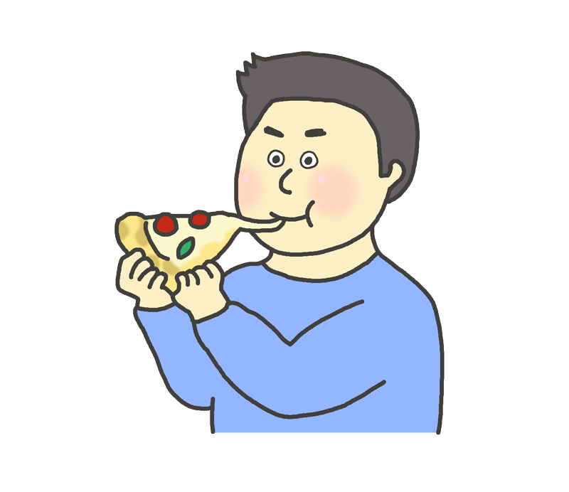 ピザを食べる男性のイラスト
