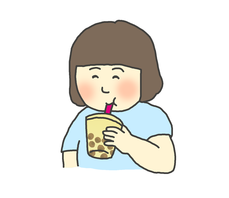 タピオカミルクティーを飲む女性のイラスト