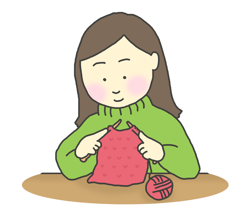 編み物をする女性のイラスト