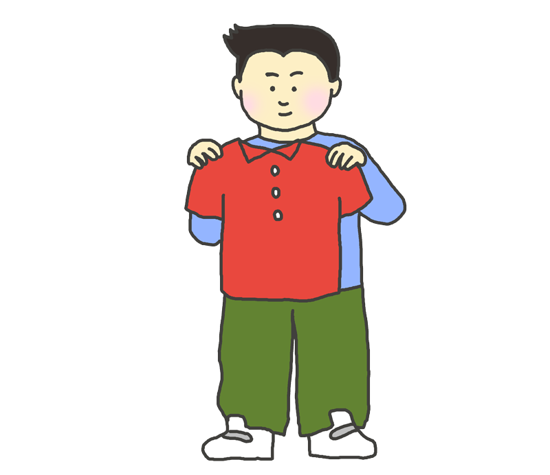 洋服の試着をする男性のイラスト