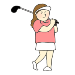スイングするゴルフ選手のイラスト（女性）