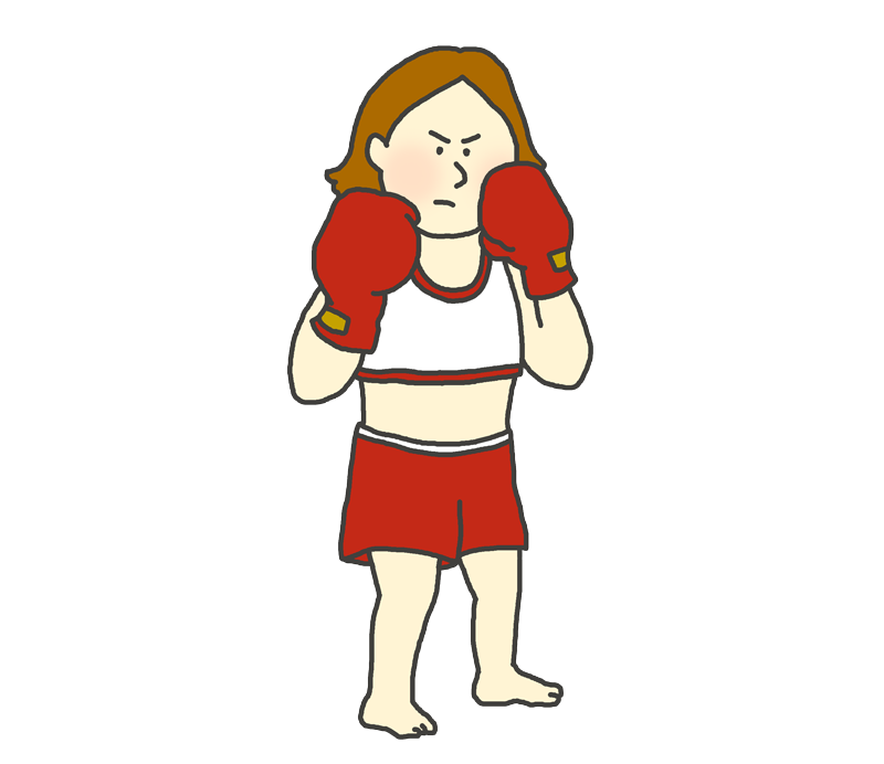 ボクシングの構えをとる女子ボクサーのイラスト