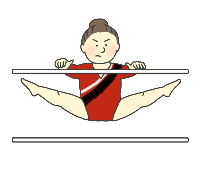 段違い平行棒の演技をする女子体操選手のイラスト