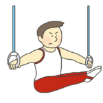 吊り輪の演技をする男子体操選手のイラスト