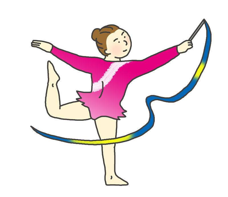 リボンの演技をする新体操選手（女性）のイラスト