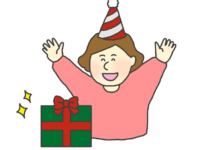 クリスマスプレゼントを貰って喜ぶ女の子のイラスト