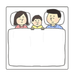 川の字で寝る家族のイラスト