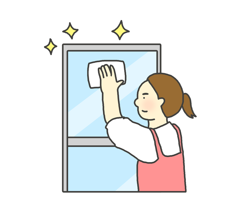 窓ふき掃除のイラスト（女性）