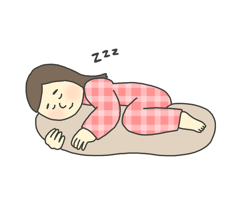 抱き枕を抱いて寝る女性のイラスト