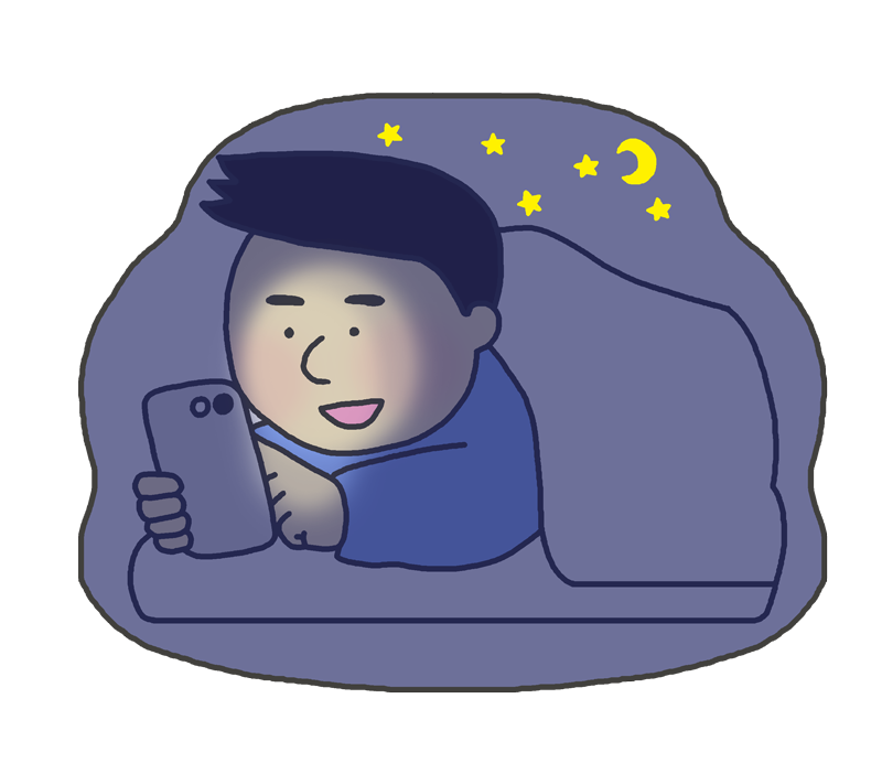 夜更かしスマホのイラスト 男性 イラストの里