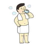 銭湯で風呂上がりの牛乳を飲む男性のイラスト