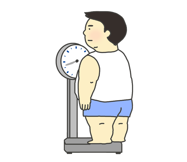 体重を測る太った男性のイラスト
