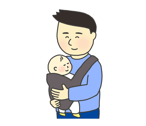 抱っこ紐を使って赤ちゃんをだっこする男性のイラスト
