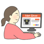 ネット通販で買い物する女性のイラスト