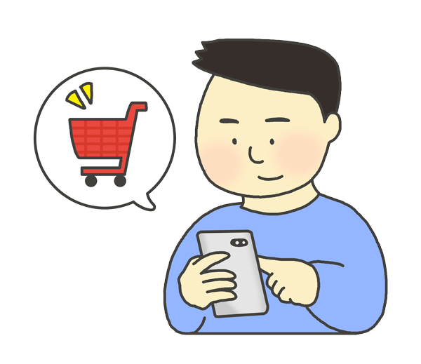 スマホでネット通販する男性のイラスト