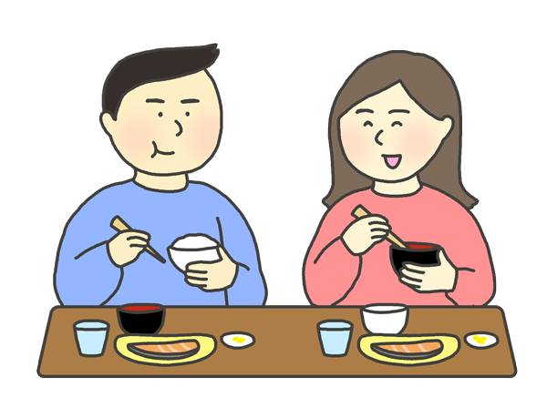 横並びに食事をする人たちのイラスト