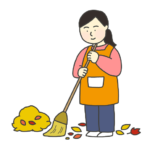 落ち葉掃除をする女性のイラスト