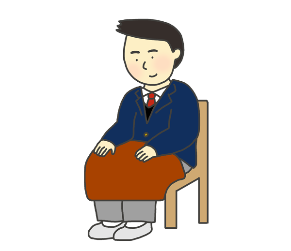 ひざ掛けをかけている男子生徒のイラスト