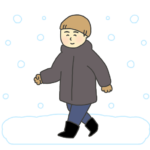 雪の中を歩く男性のイラスト