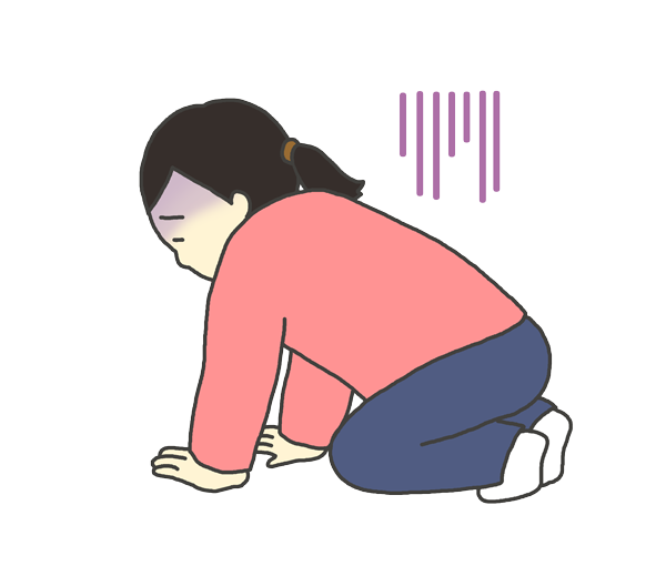 床に膝をついてうなだれる女性のイラスト