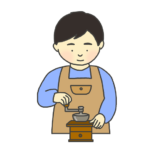 コーヒーミルを挽く男性のイラスト