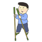 竹馬で遊ぶ男の子のイラスト