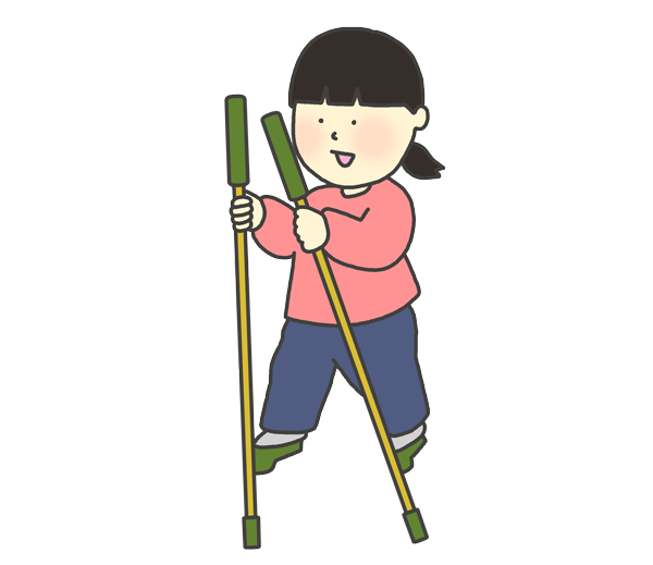竹馬で遊ぶ女の子のイラスト